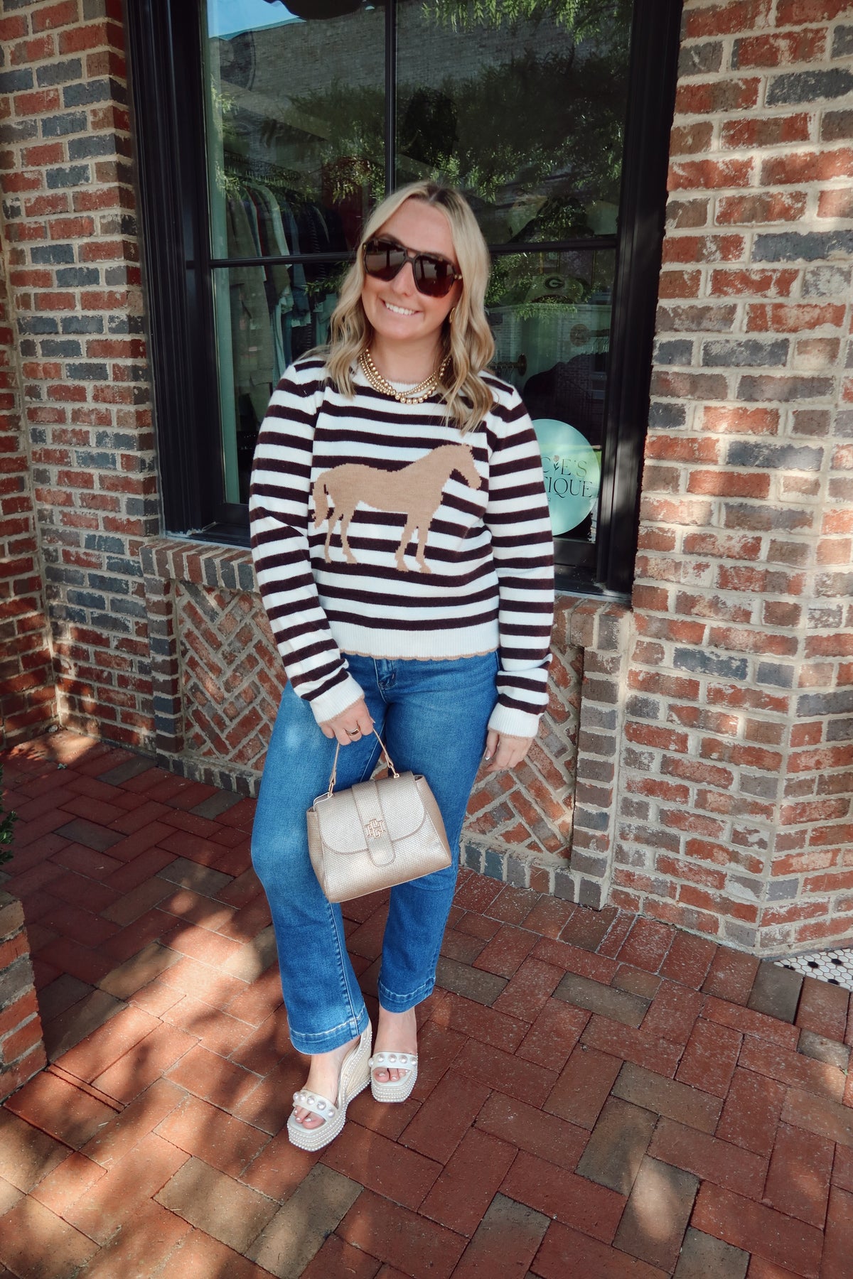 Equestrian Elegance Striped Scalloped Sweater