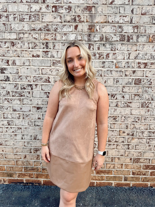 Camel Faux Leather Suede Dress
