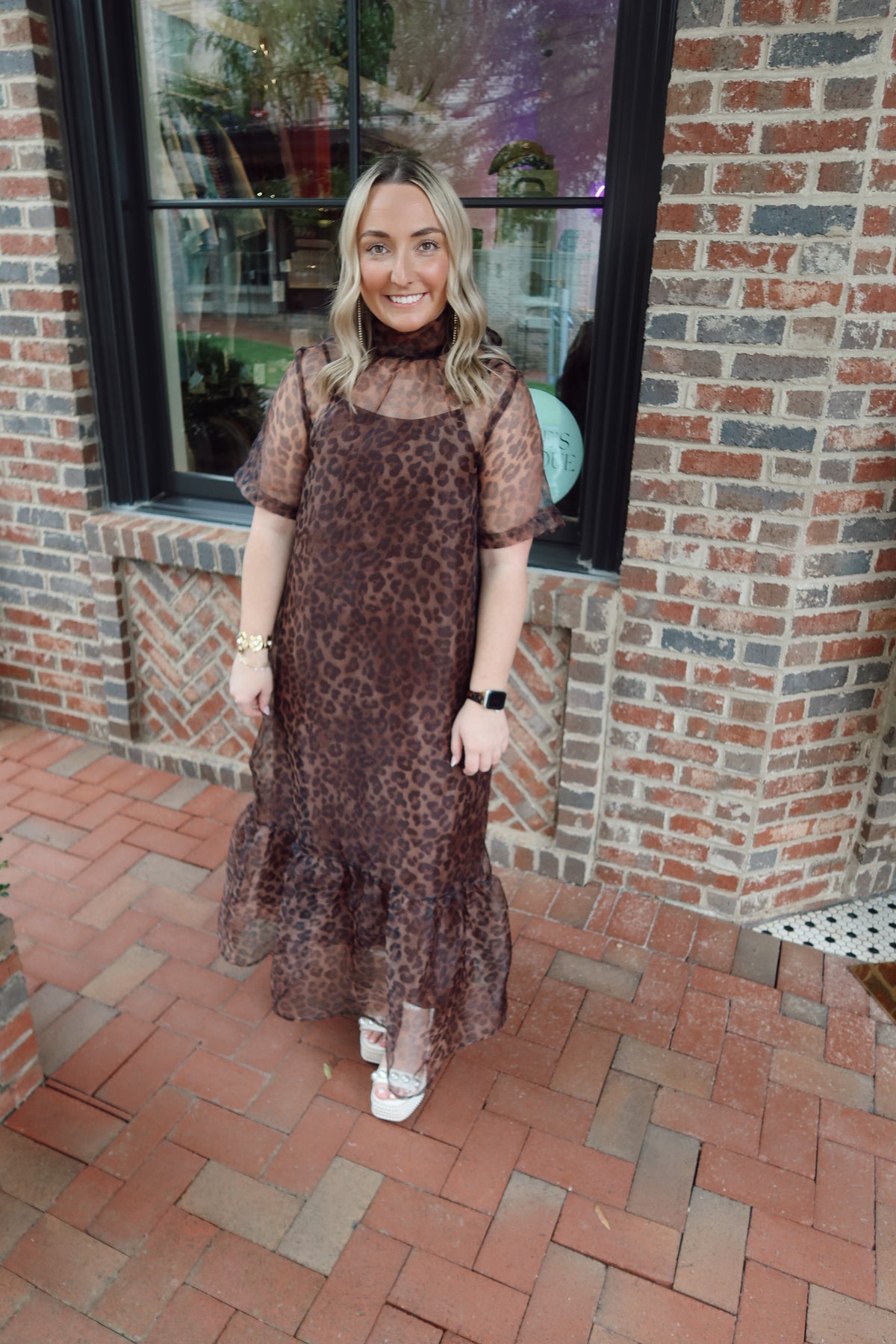 Leopard Sheer Mockneck Maxi Dress