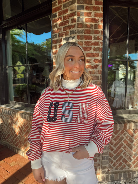Red Stripe USA Mockneck