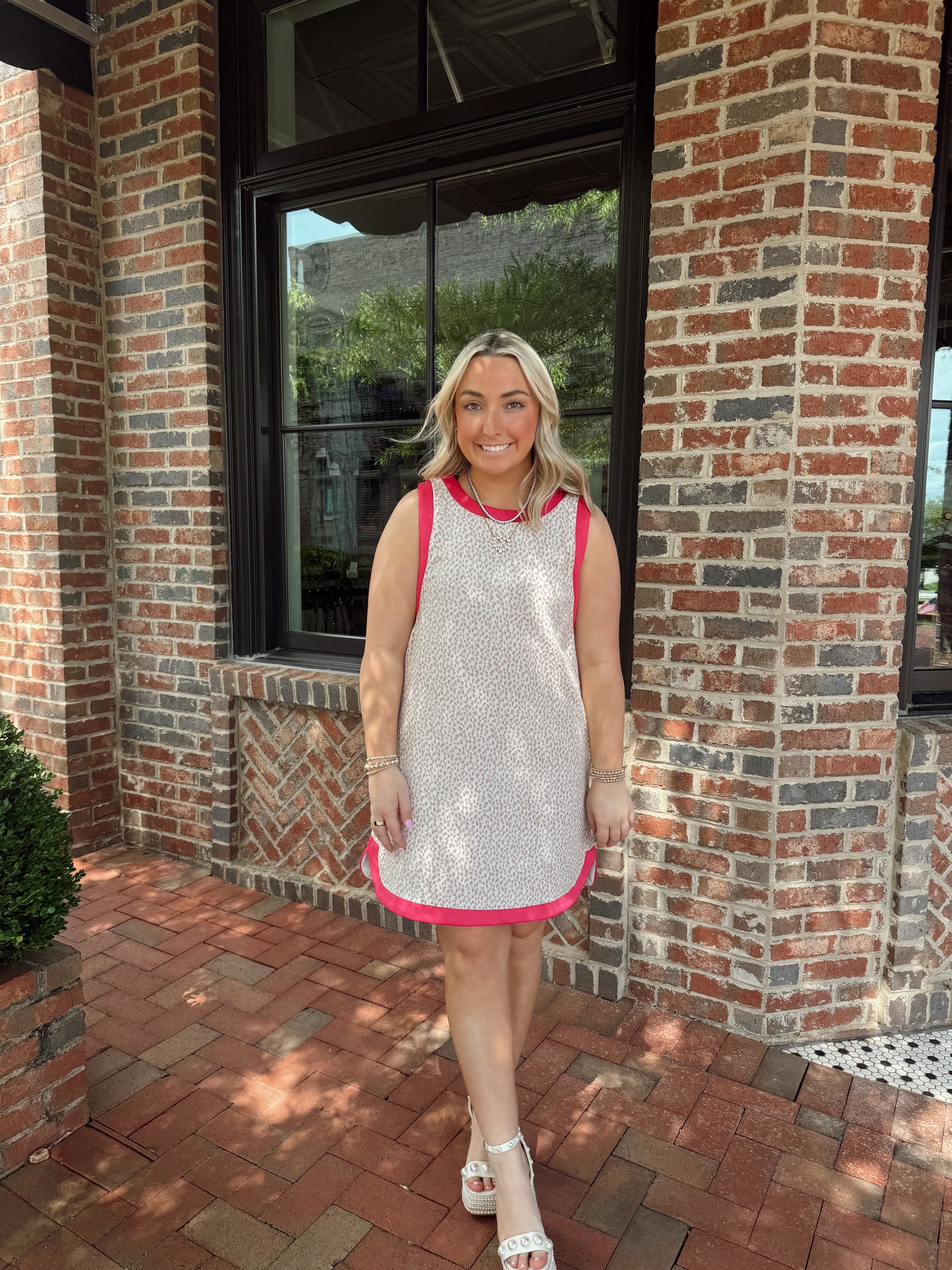 Tan & Pink Jacquard Leopard Mini Dress