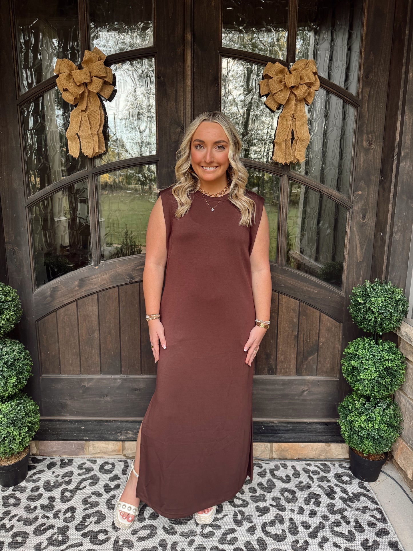 Brown Jersey Knit Midi Dress