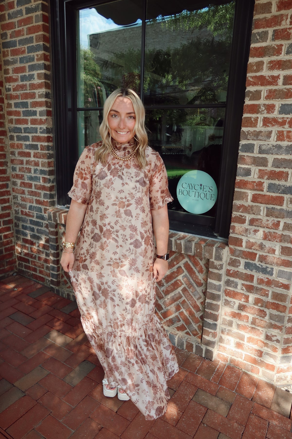 Harvest Floral Sheer Mockneck Dress
