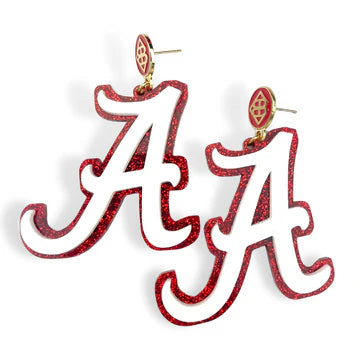 White and Crimson Glitter Alabama A Earrings