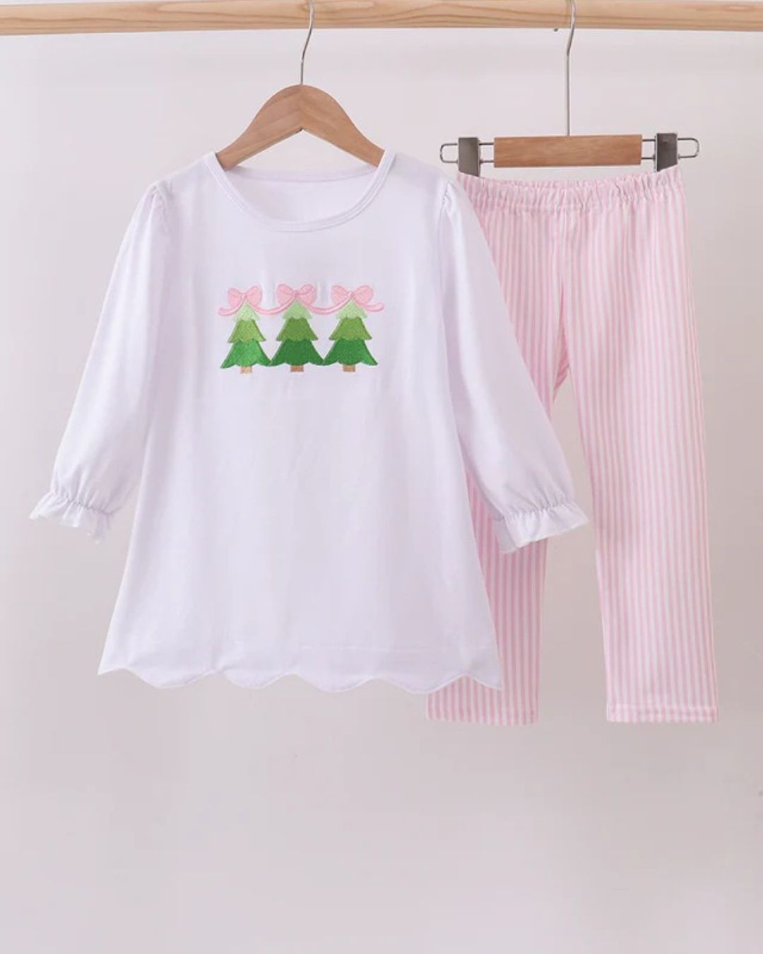 Pink Bow Christmas Tree Pants Set