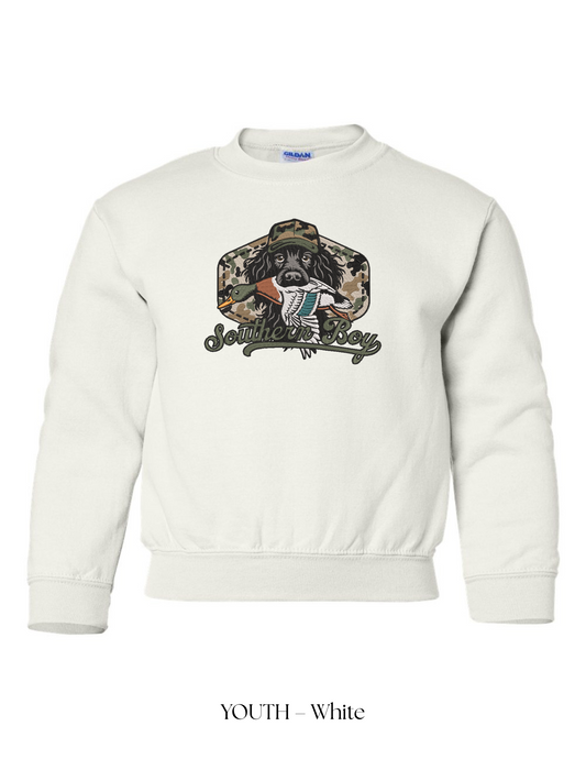 *CUSTOM* (Youth) Dog & Mallard Southern Boy Embroidered Crewneck