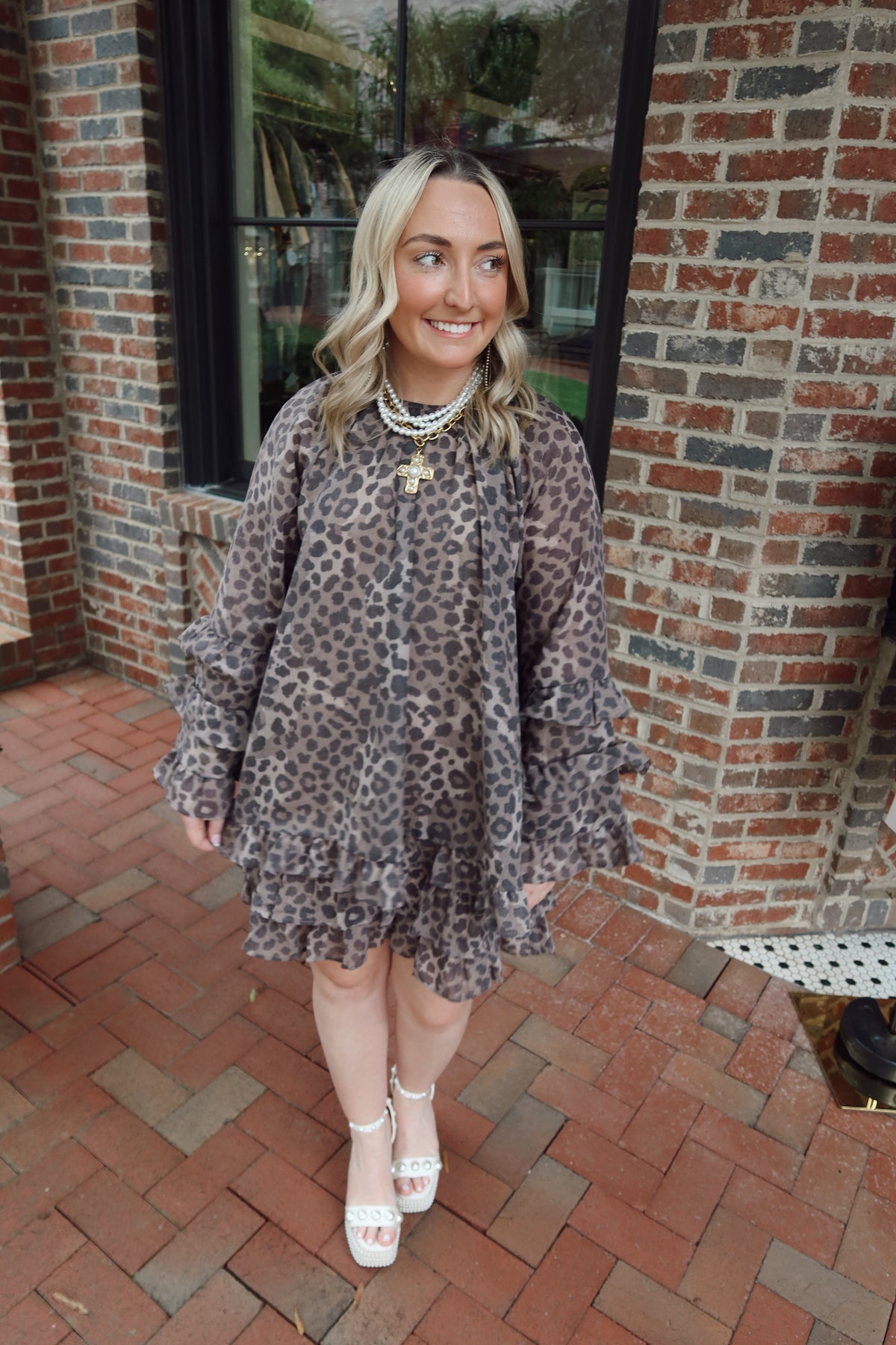 Leopard Print Ruffle Long Sleeve Mini Dress