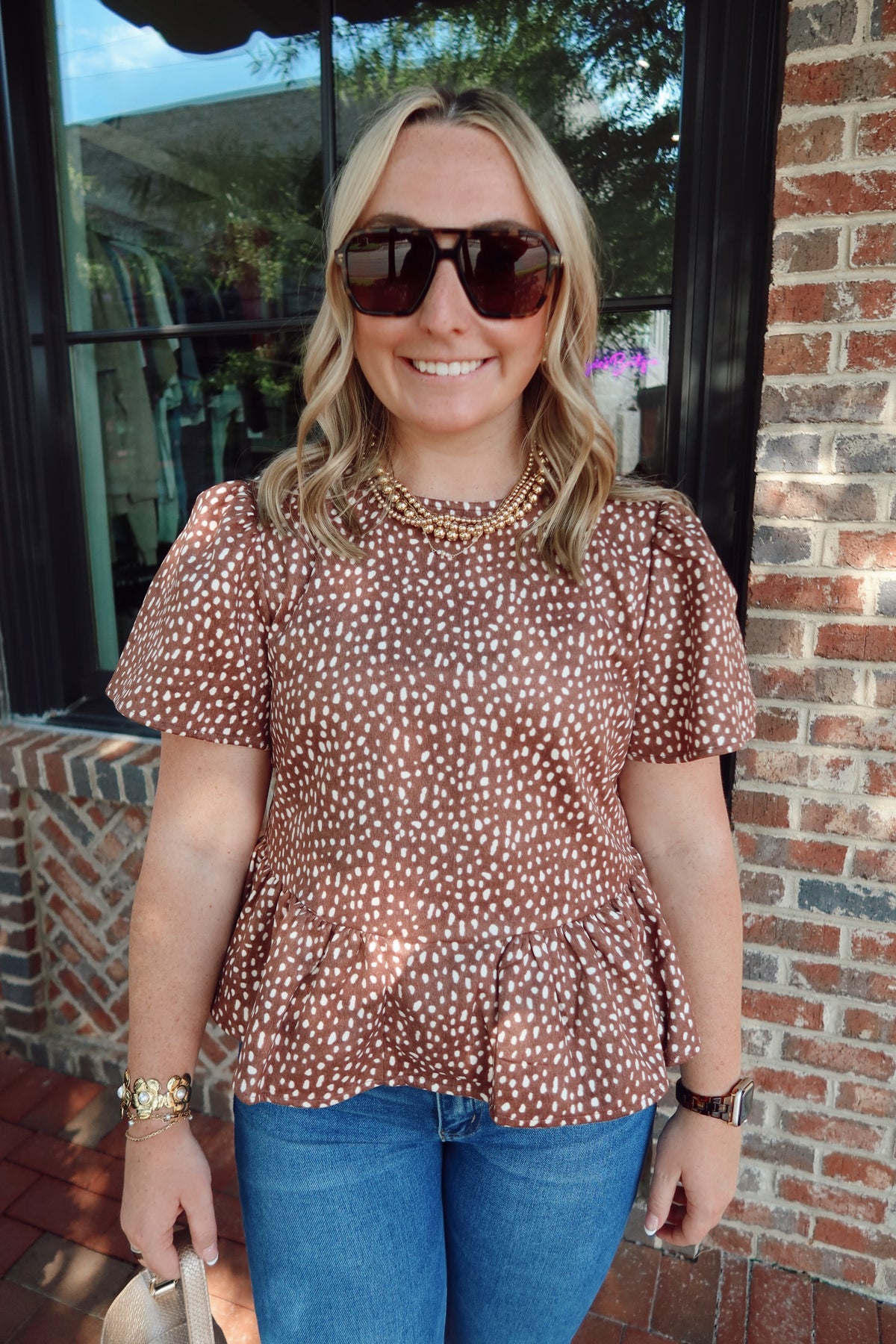 Mocha Ecru Deer Print Top