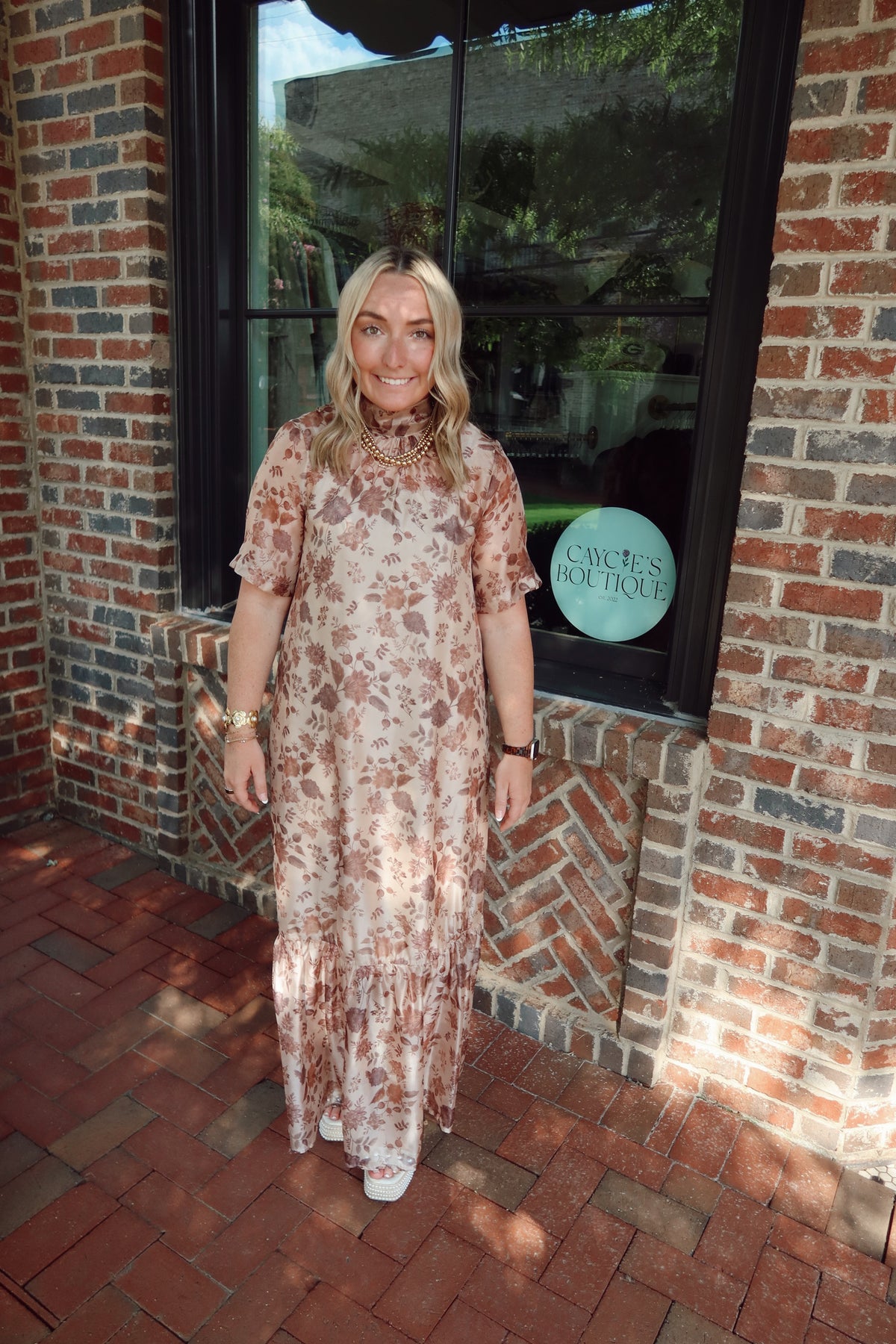 Harvest Floral Sheer Mockneck Dress