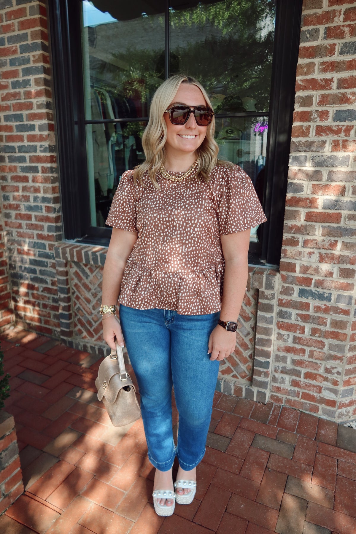 Mocha Ecru Deer Print Top