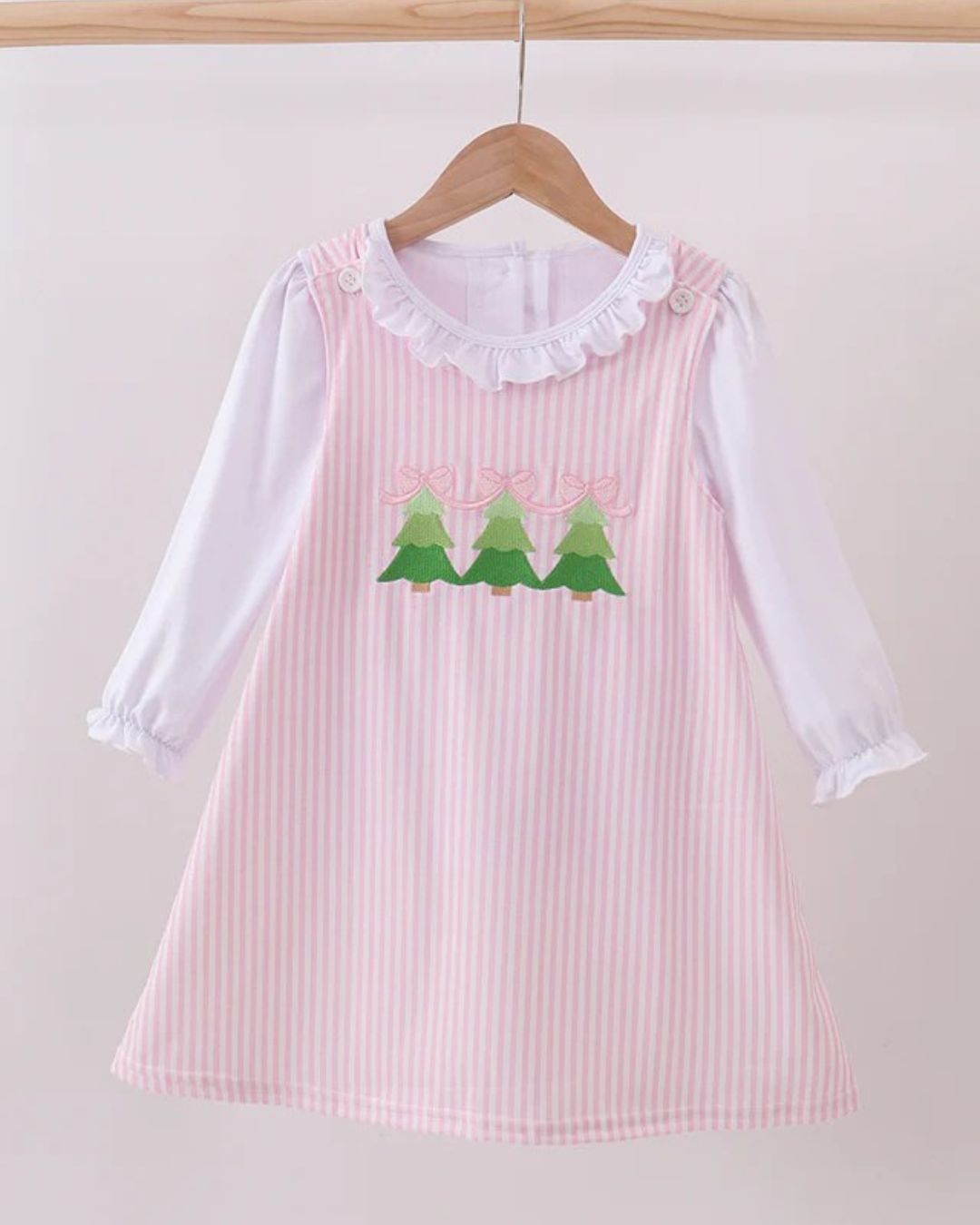 Pink Bow Christmas Tree Ruffle Dress