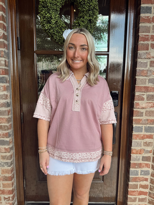 Mauve Patchwork Pullover Top