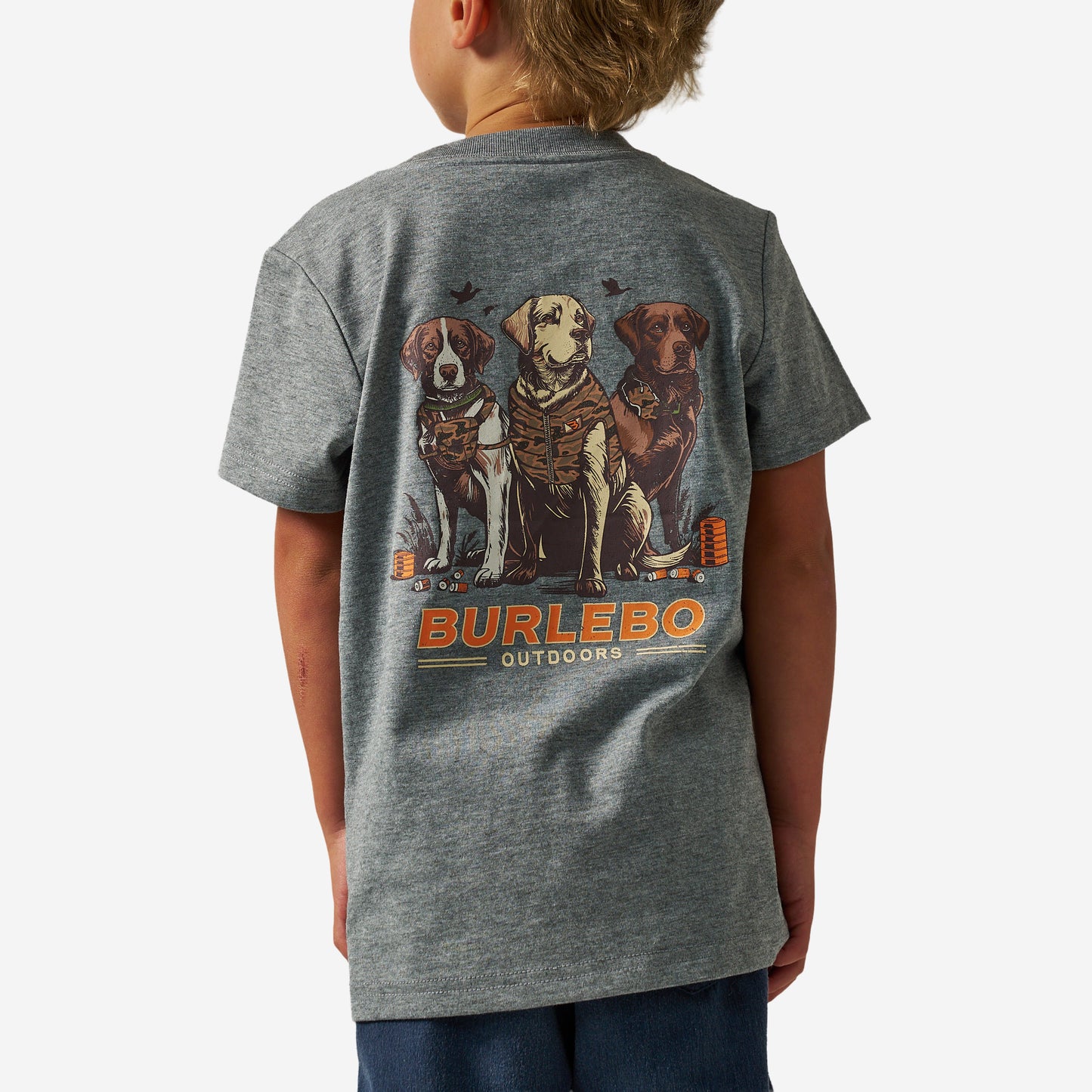 Burlebo Youth Short Sleeve Tee | Camo Duck Dogs - Dark Heather Grey