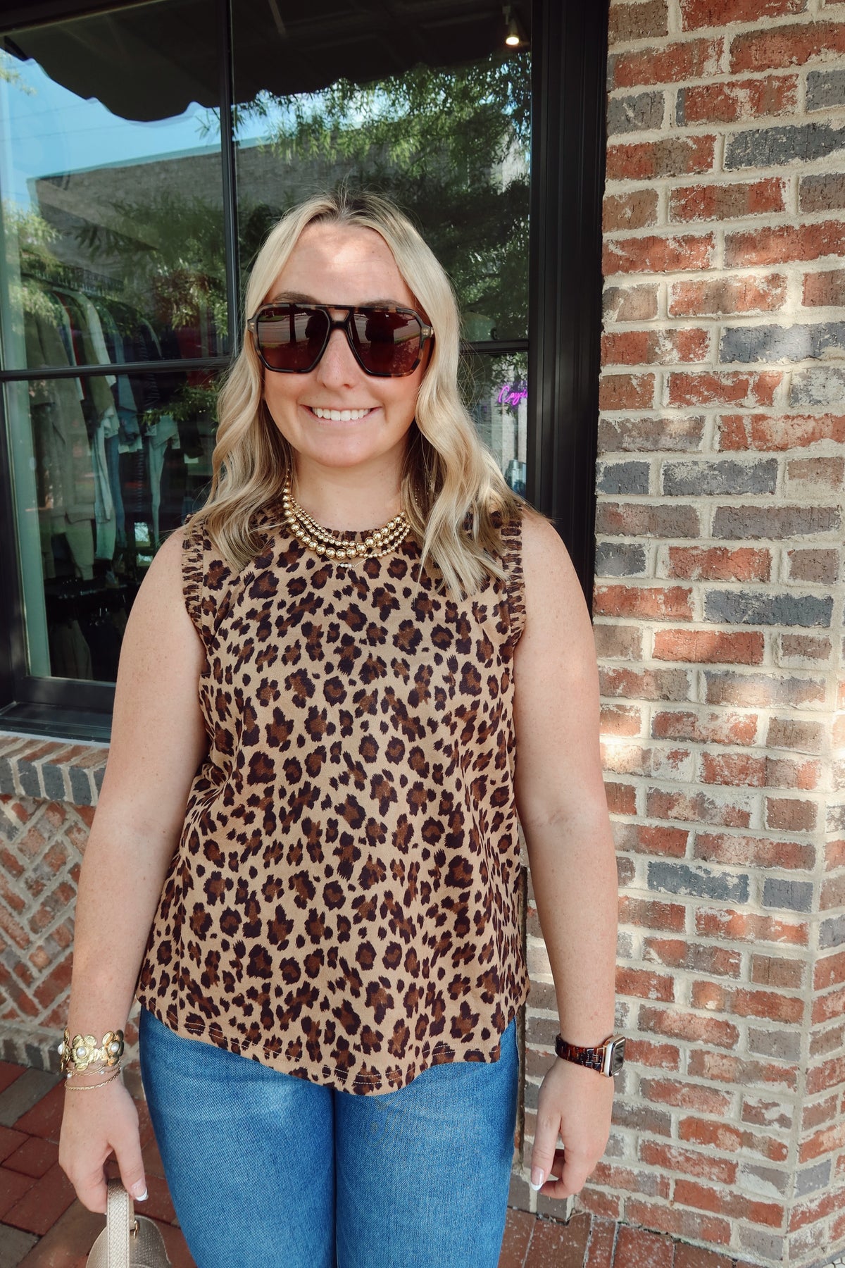Leopard Faux Suede Smocked Edge Top