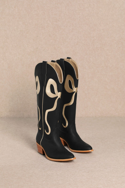 Black & Gold Bow Boots