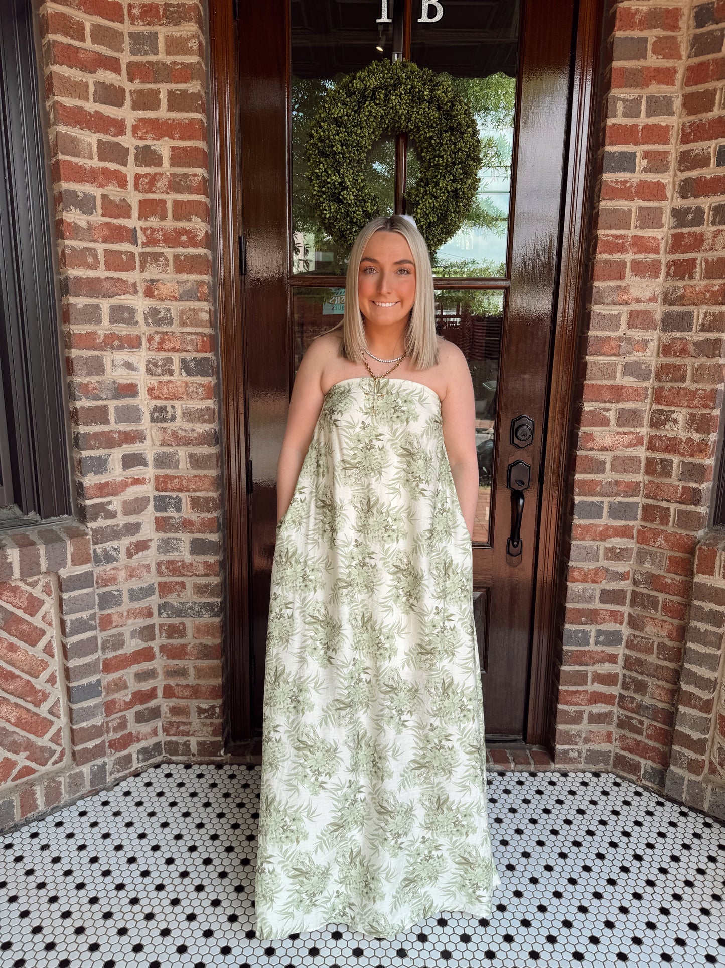 Botanical Strapless Maxi Dress