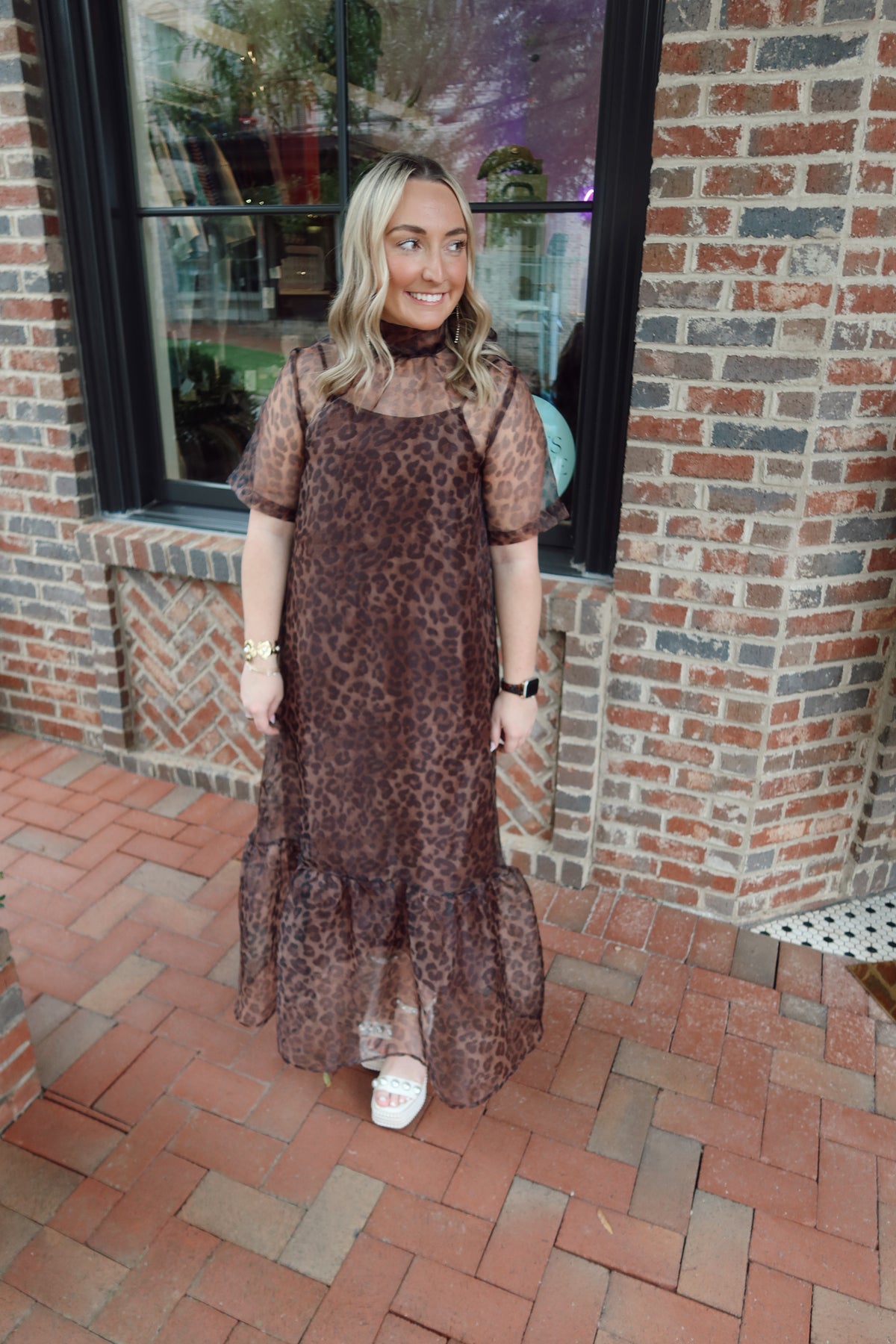 Leopard Sheer Mockneck Maxi Dress