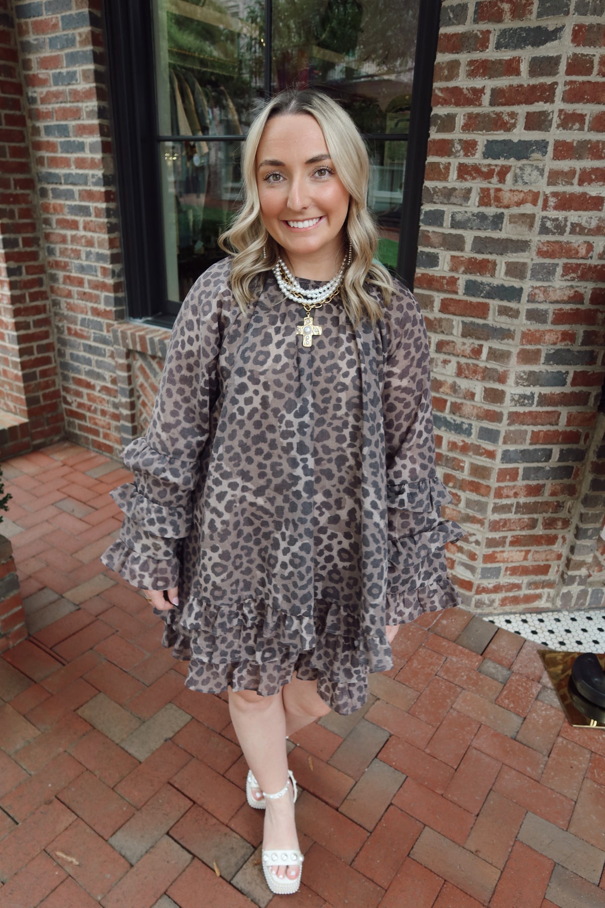 Leopard Print Ruffle Long Sleeve Mini Dress