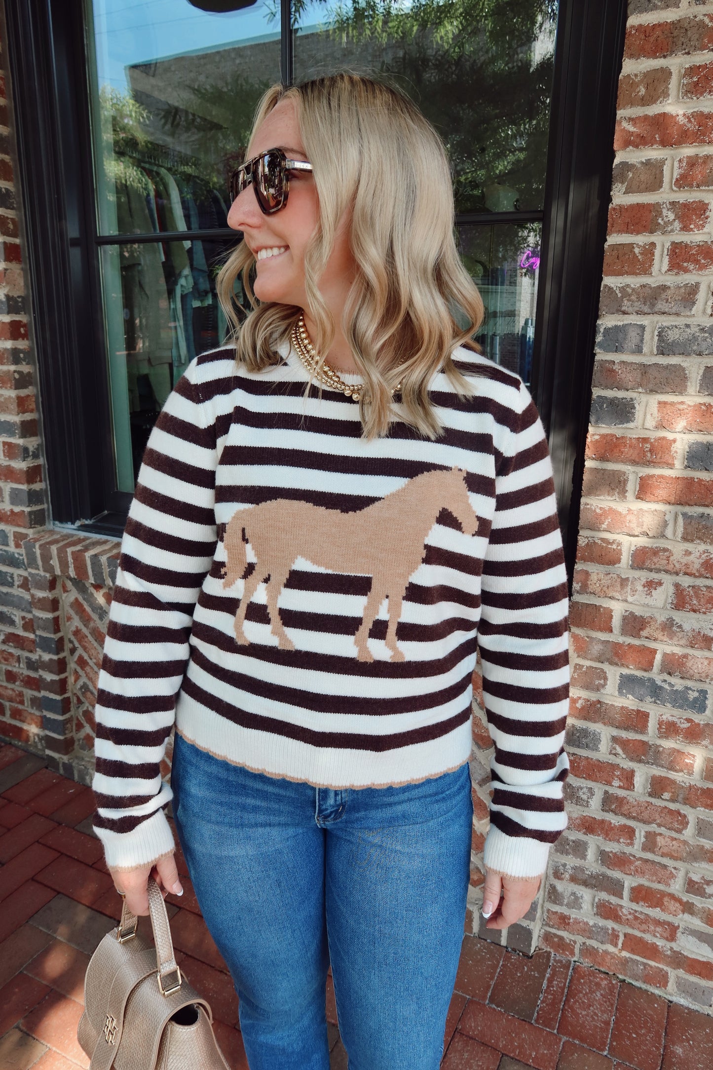 Equestrian Elegance Striped Scalloped Sweater