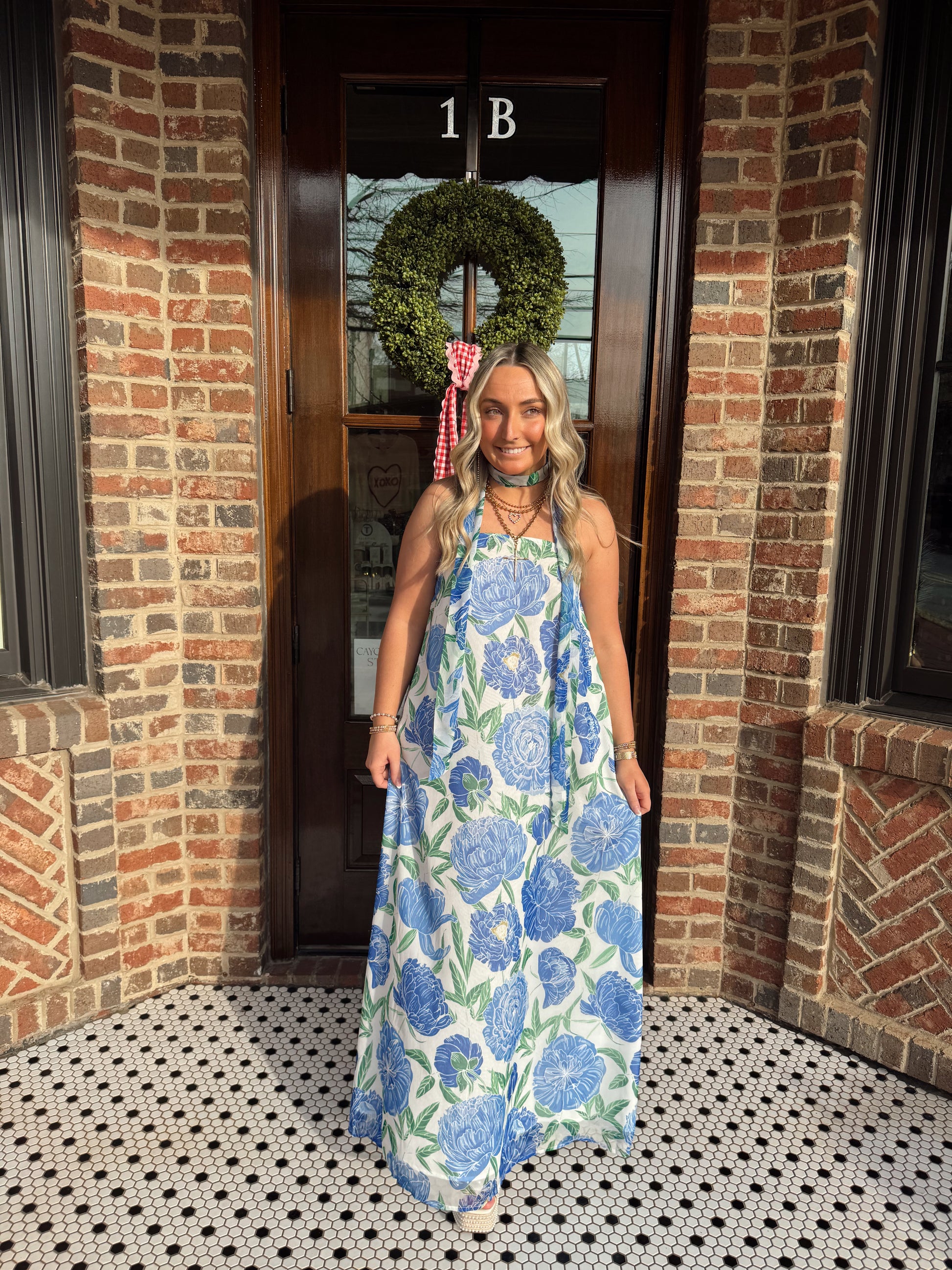Strapless Blue Floral Maxi Dress (Convertible Scarf) – Caycie's Boutique