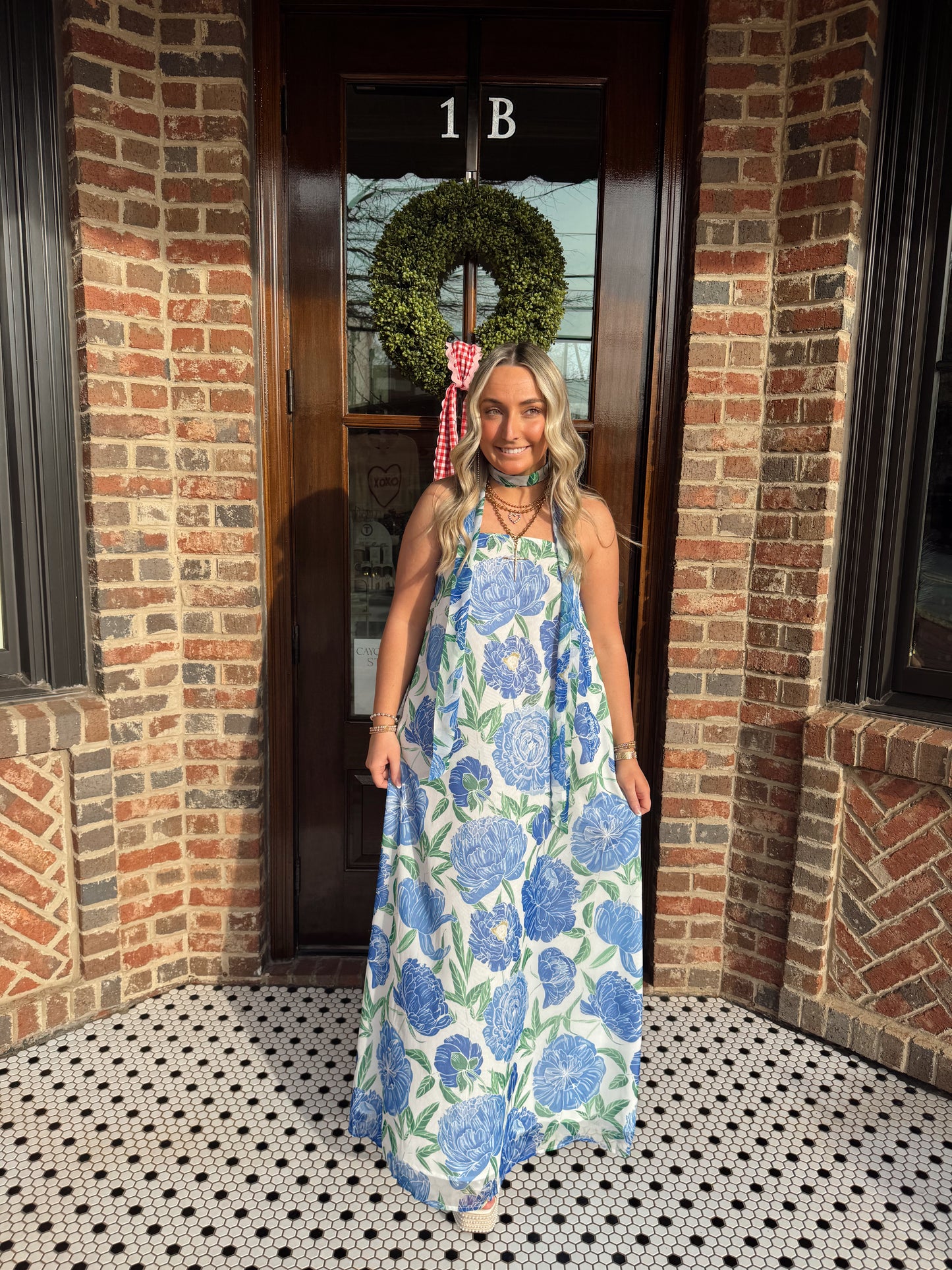 Strapless Blue Floral Maxi Dress (Convertible Scarf)