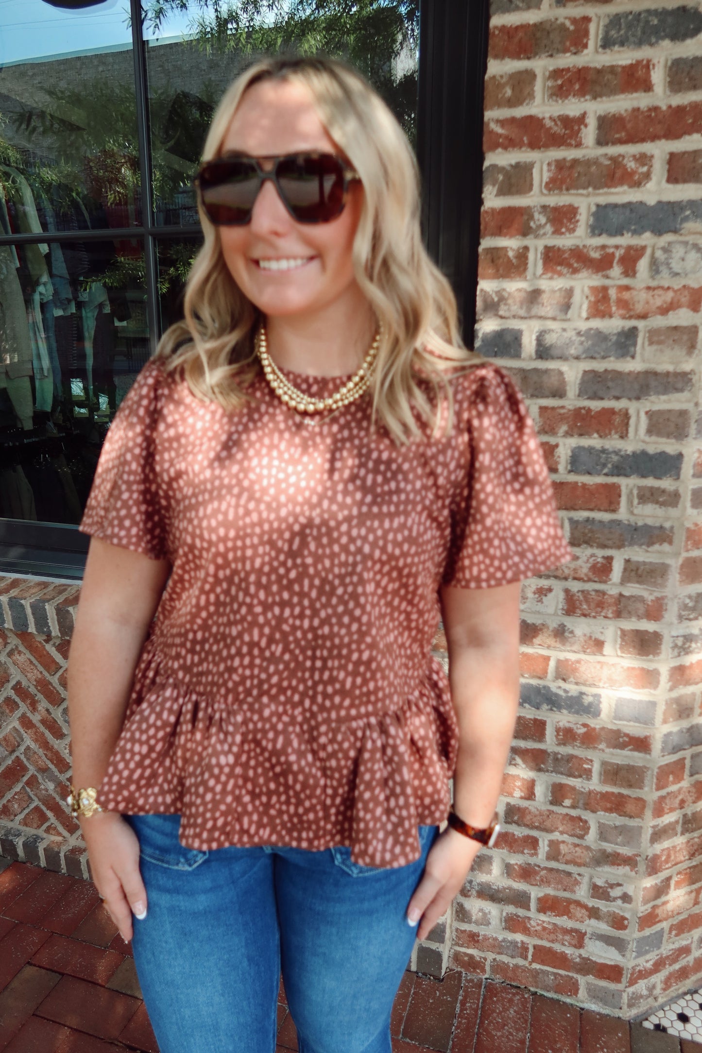 Mocha Pink Deer Print Top