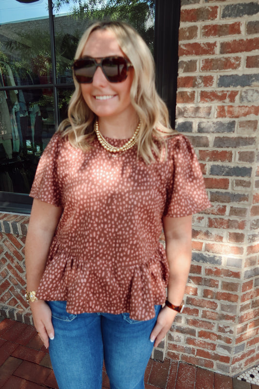 Mocha Pink Deer Print Top