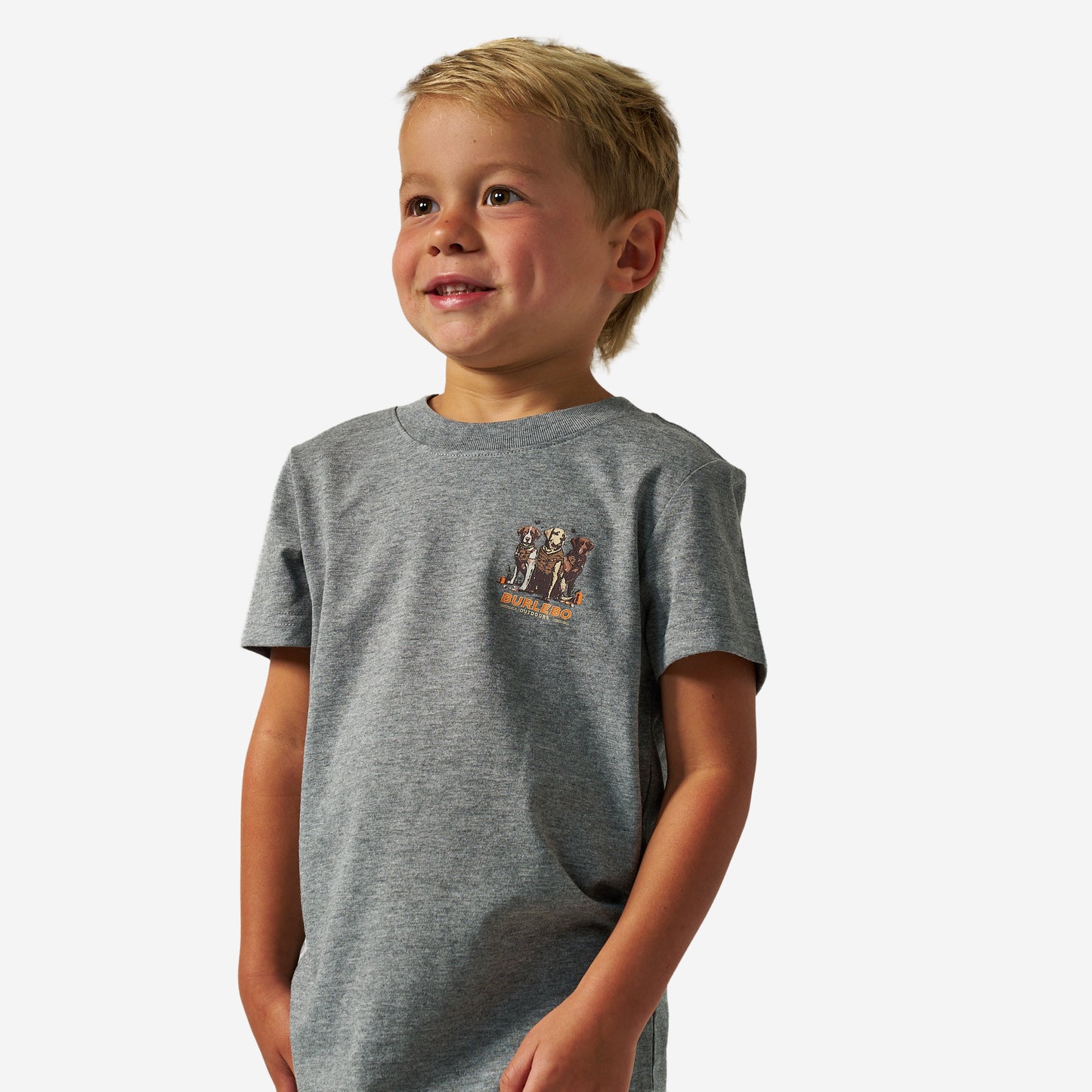 Burlebo Youth Short Sleeve Tee | Camo Duck Dogs - Dark Heather Grey