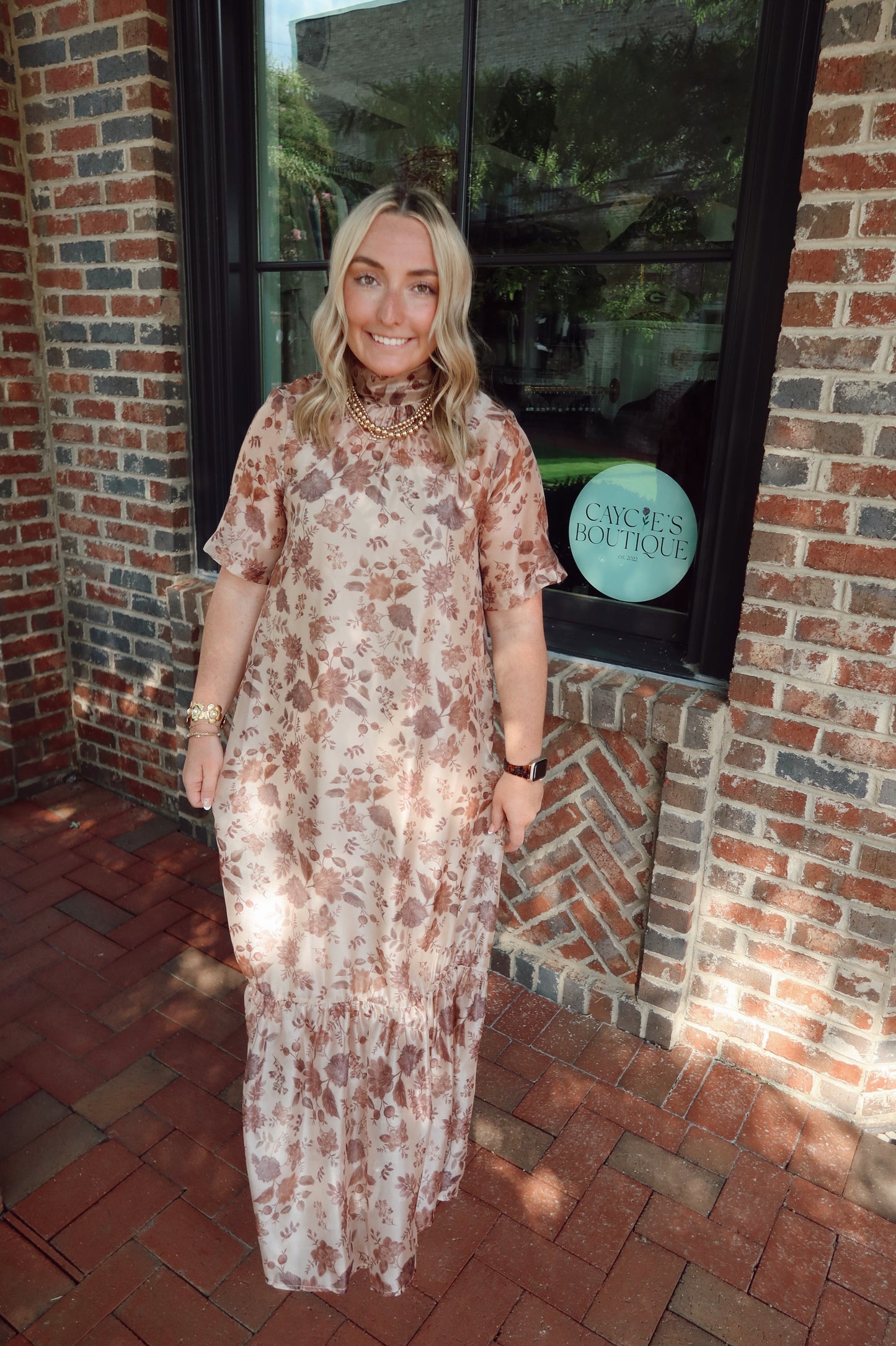 Harvest Floral Sheer Mockneck Dress