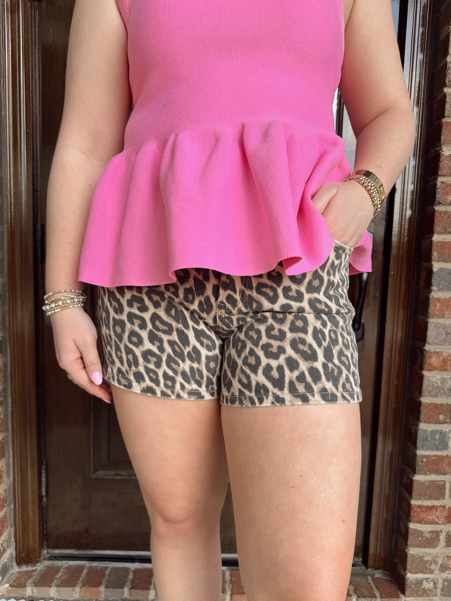 Leopard Print Super High Rise Denim Shorts