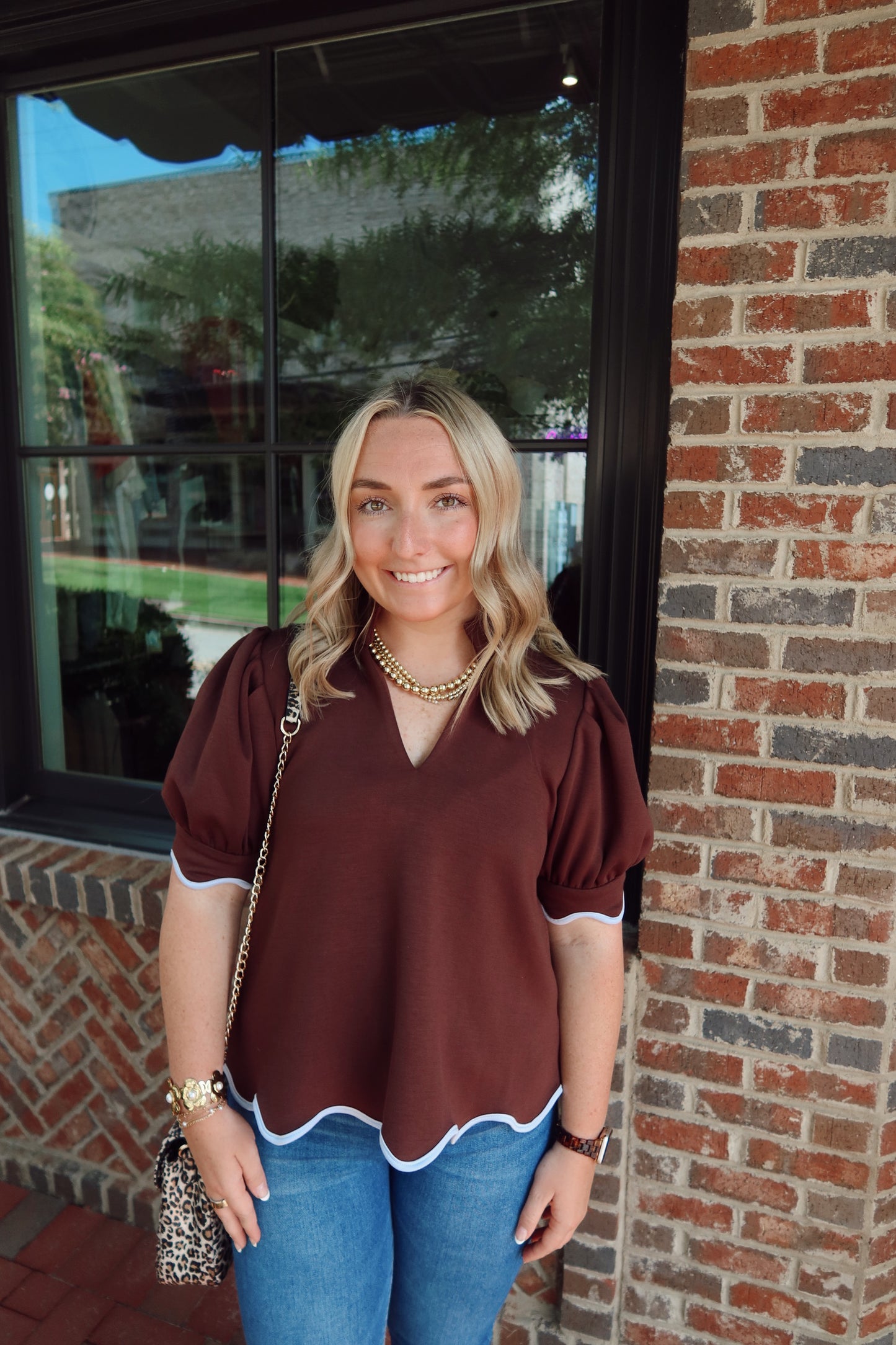 Mocha Blue Scalloped Top