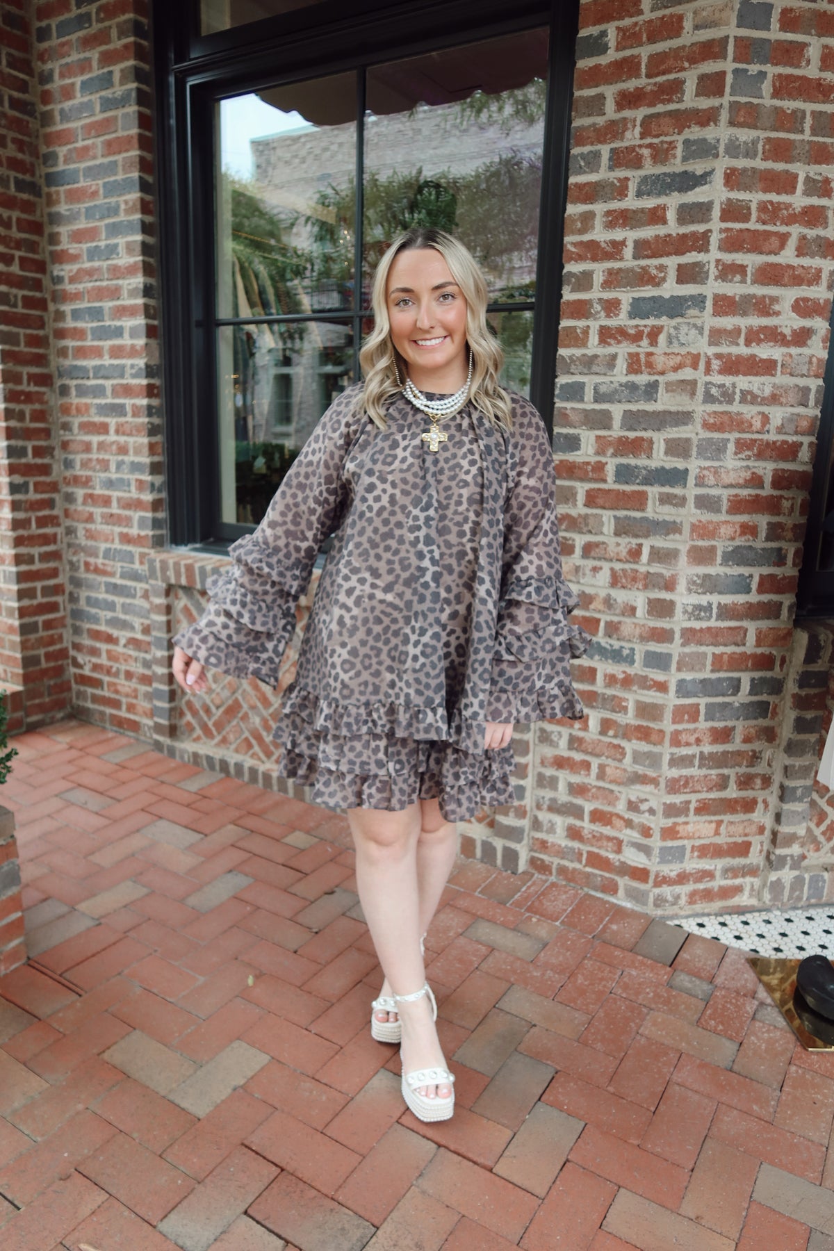 Leopard Print Ruffle Long Sleeve Mini Dress