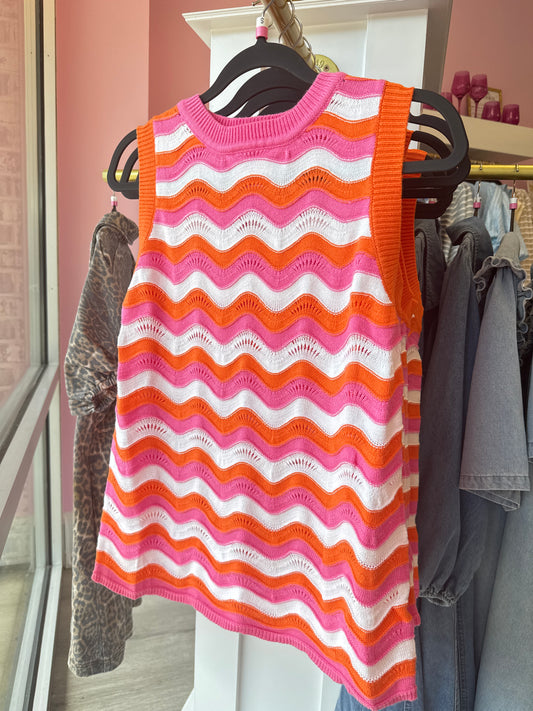 Hot Pink Multi Wavy Stripe Top