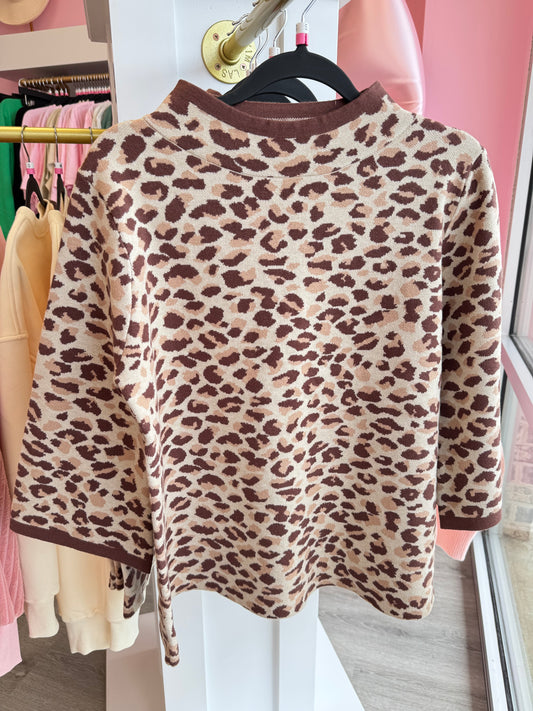 Cora Animal Print Jacquard Mock Neck Sweater