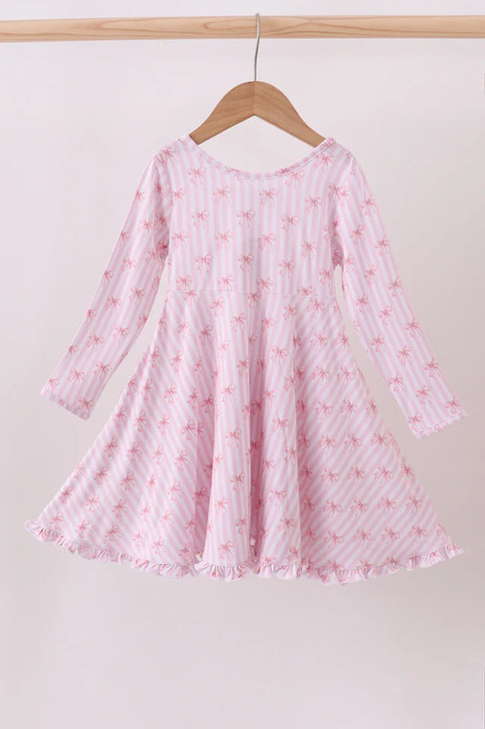 Girls Blush Bow Stripe Bamboo Dress