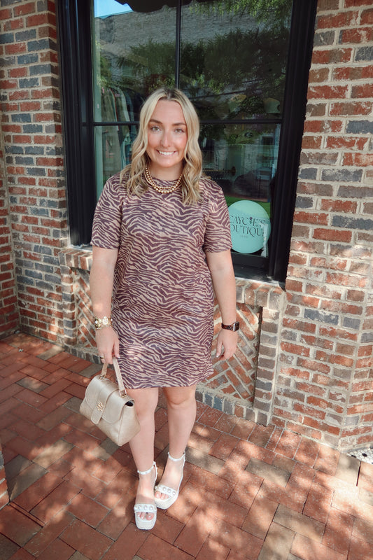 Animal Print Faux Suede Shift Dress