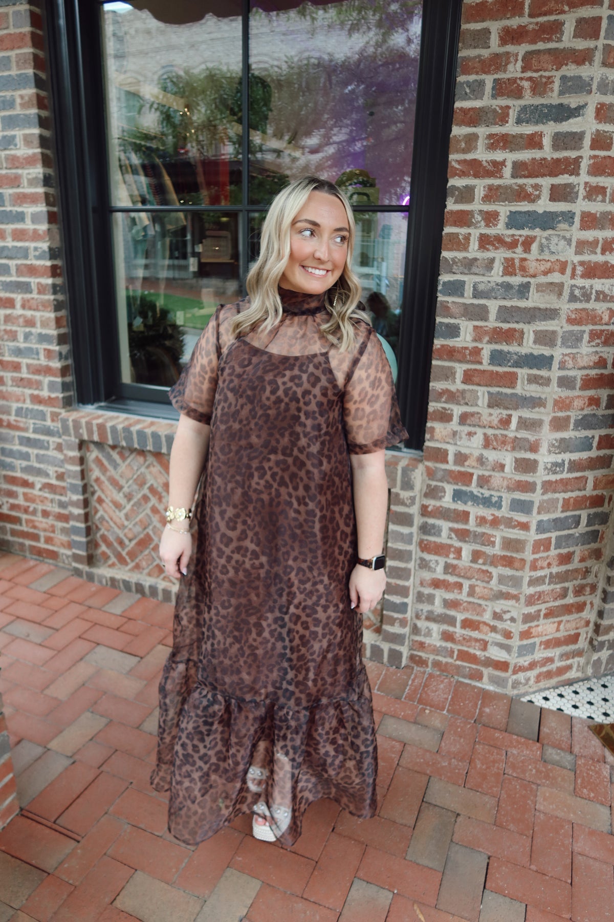 Leopard Sheer Mockneck Maxi Dress