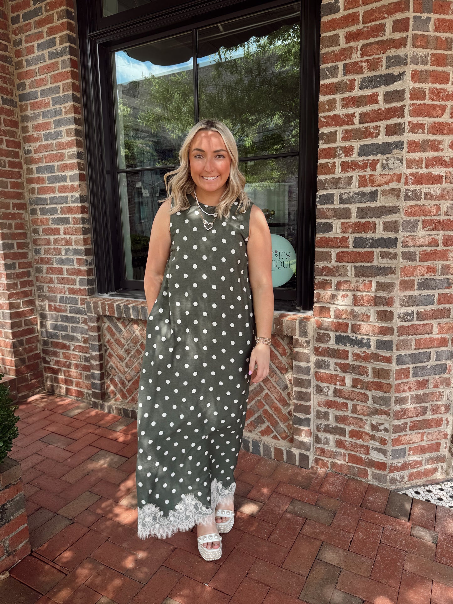 Olive Polka Dot Midi Dress