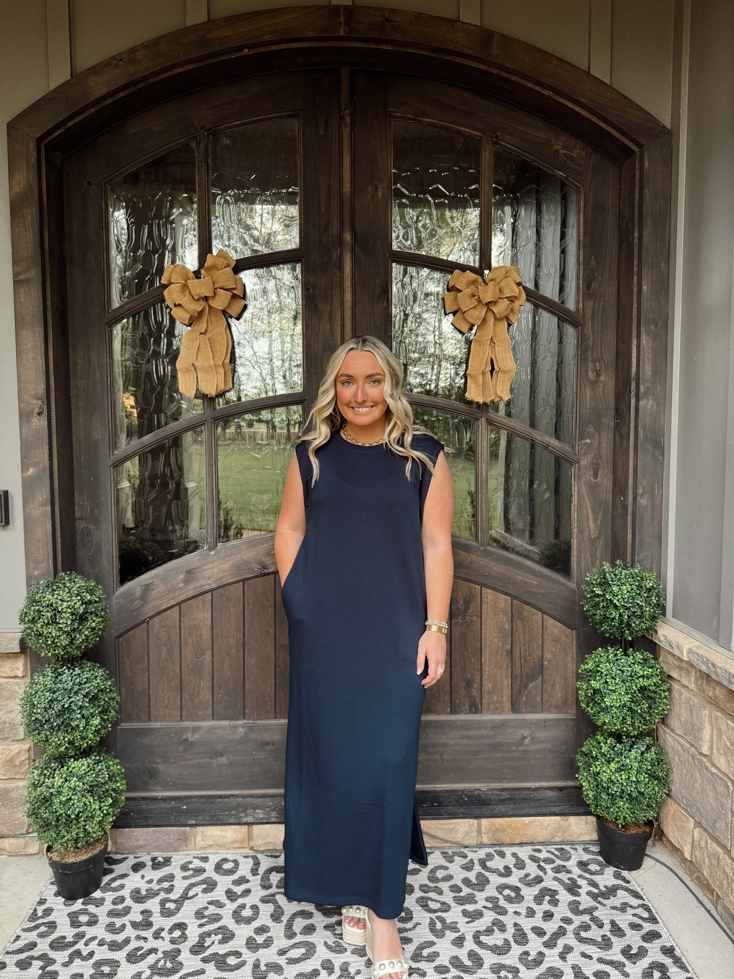 Navy Jersey Knit Midi Dress