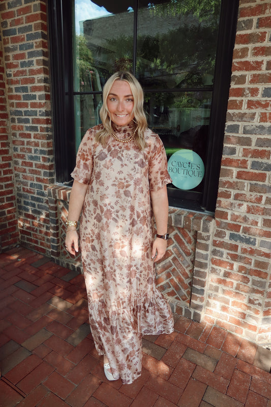Harvest Floral Sheer Mockneck Dress