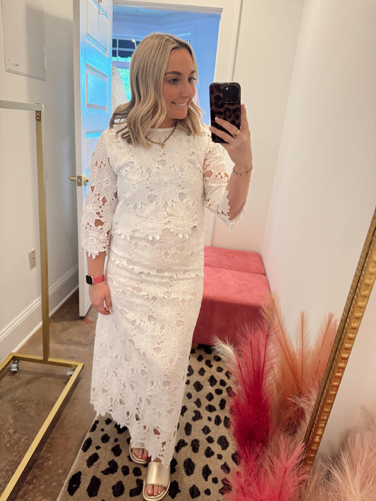 Daisy Lace Scalloped Hem Top & Skirt Set
