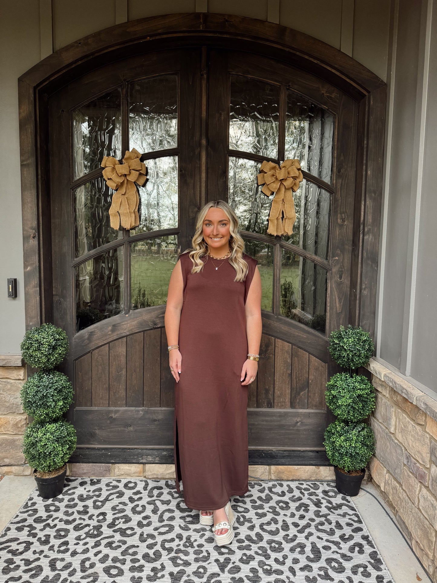 Brown Jersey Knit Midi Dress