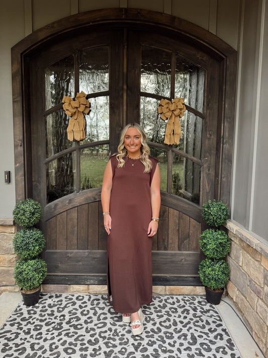 Brown Jersey Knit Midi Dress