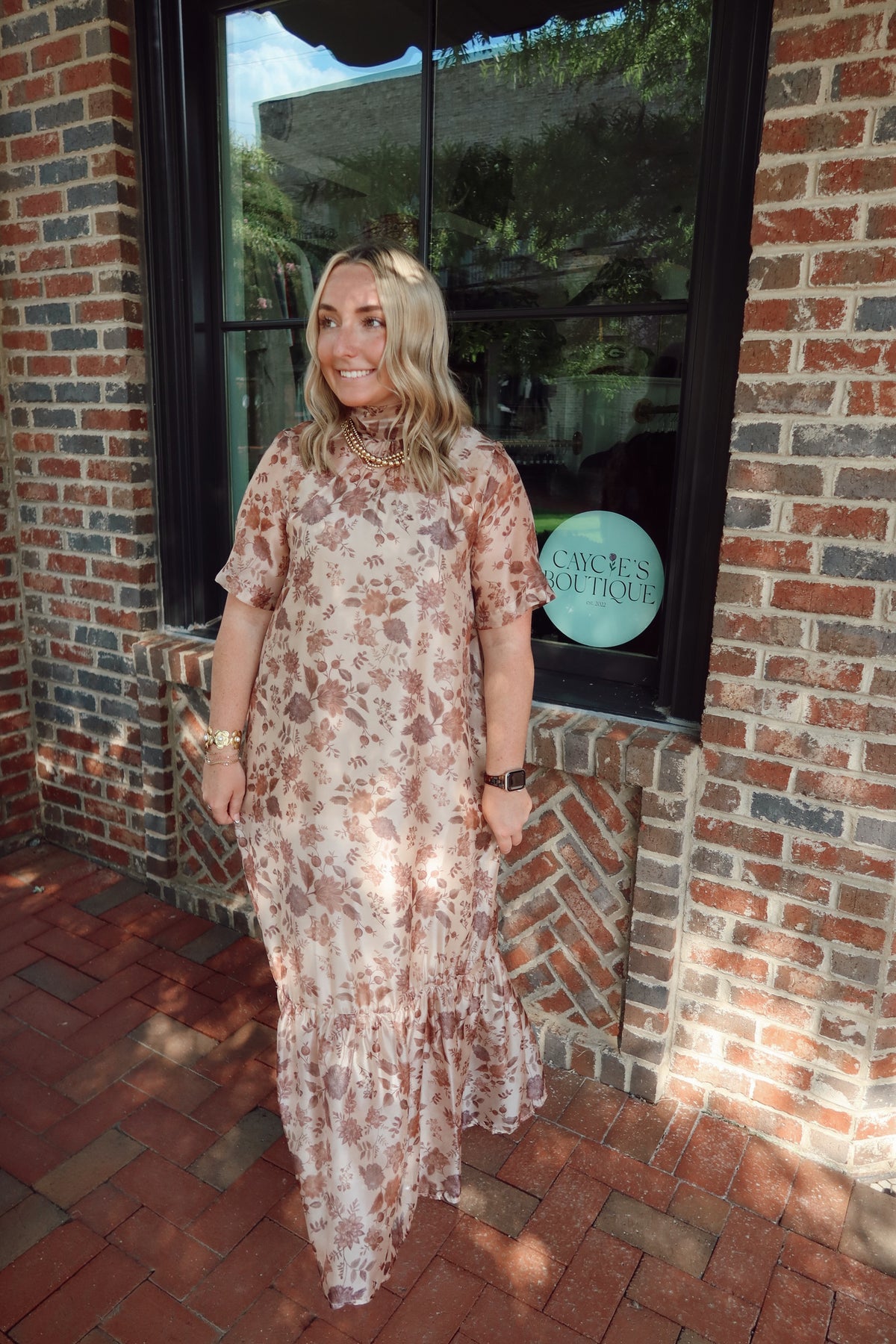 Harvest Floral Sheer Mockneck Dress