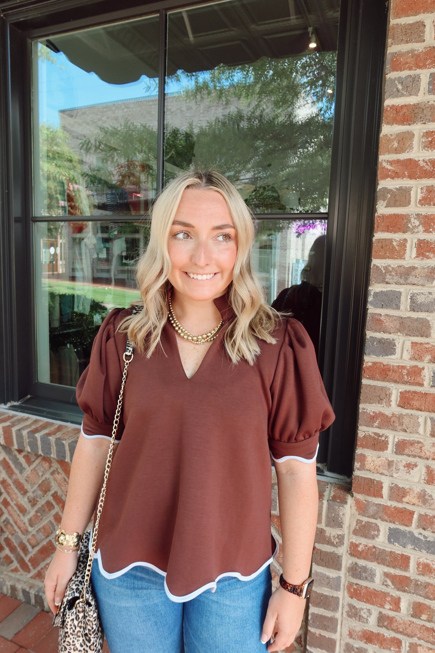 Mocha Blue Scalloped Top