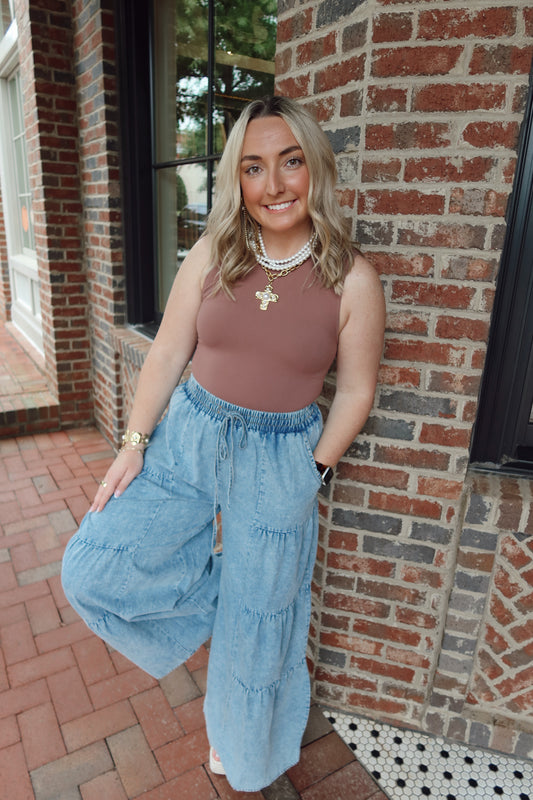 Layered Mineral Washed Chambray Pants