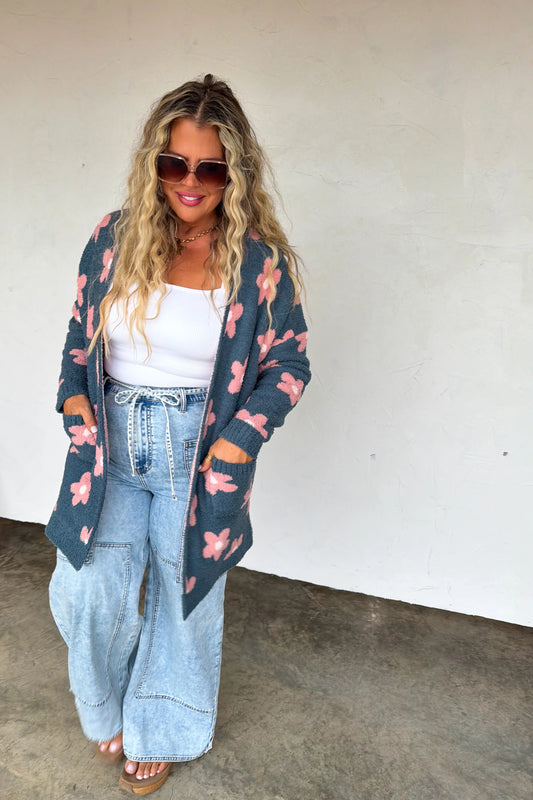 Cloud Cardigan | Navy & Pink