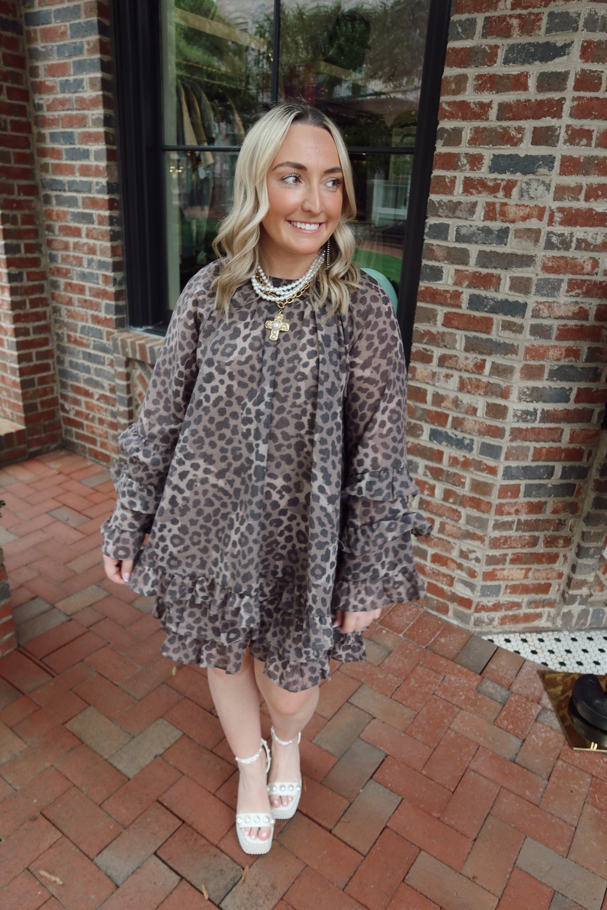 Leopard Print Ruffle Long Sleeve Mini Dress