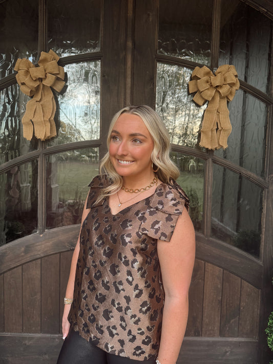 Leopard Print Sleeveless Bow Shoulder Top