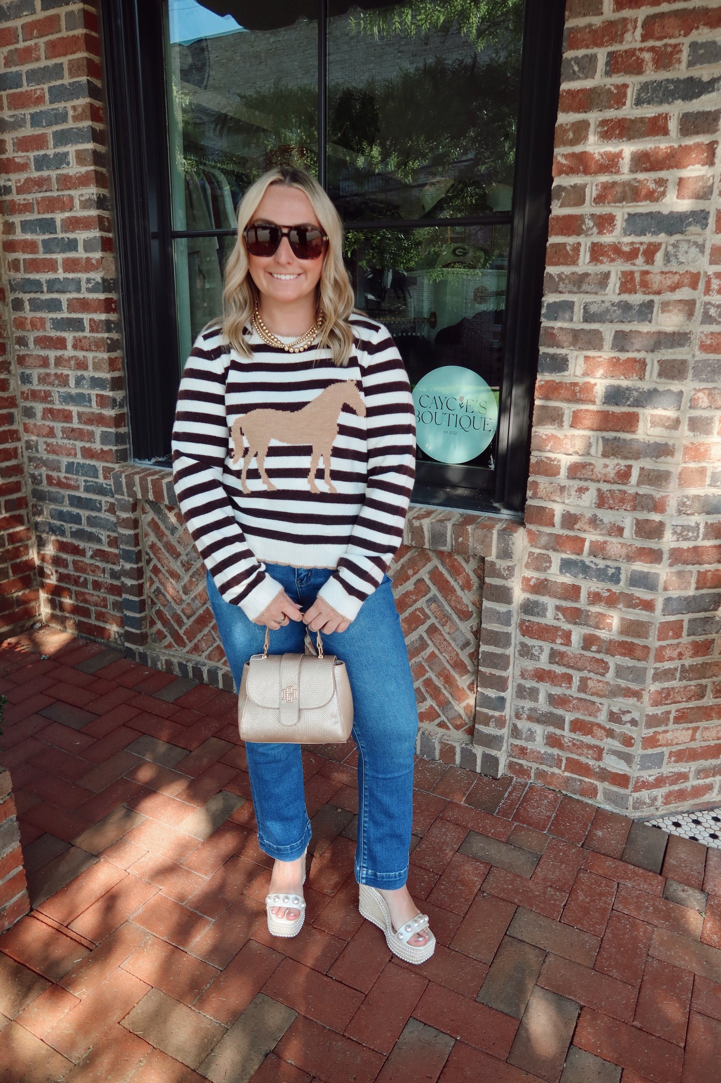 Equestrian Elegance Striped Scalloped Sweater